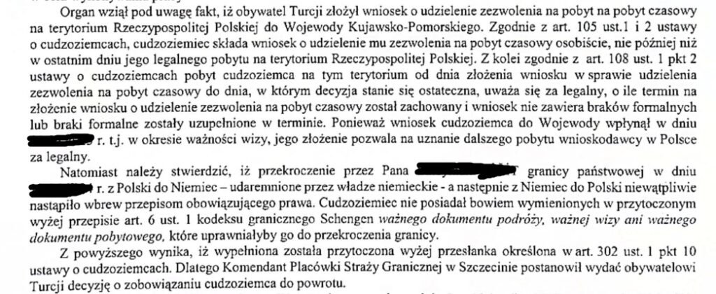 Decyzja o zobowiązaniu cudzoziemca do powrotu wydana przez Straż Graniczną